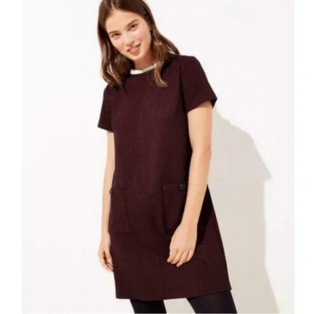 LOFT Women's Mini Dress Houndstooth Ruffle Collar